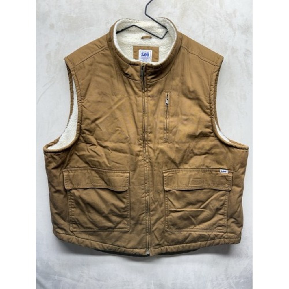 Lee Vest XXL Mens The Workwear Canvas Sherpa Lined Full Zip Tobacco Brown Pocket